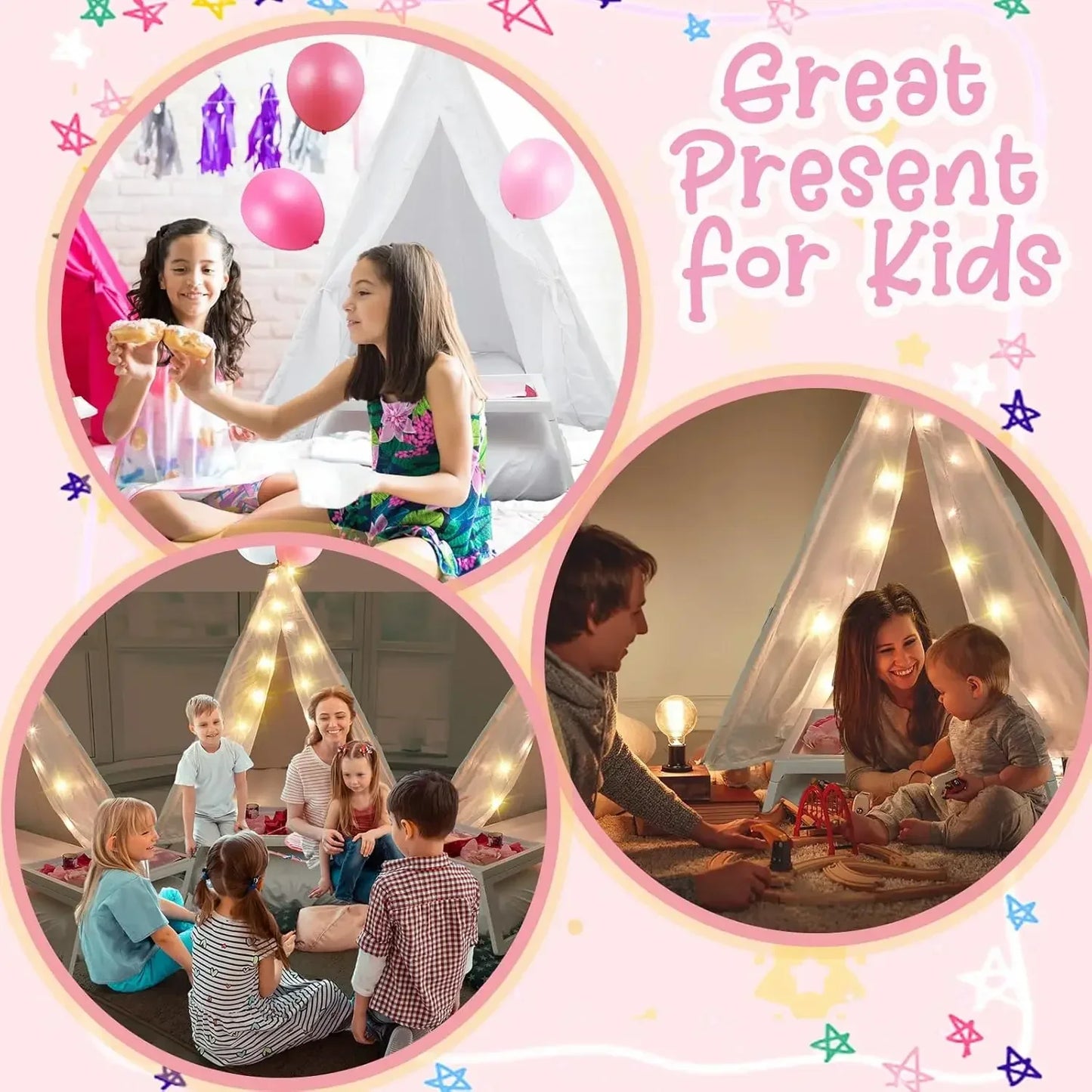 6-Pack Teepee Tent with Mattress Sheet Light