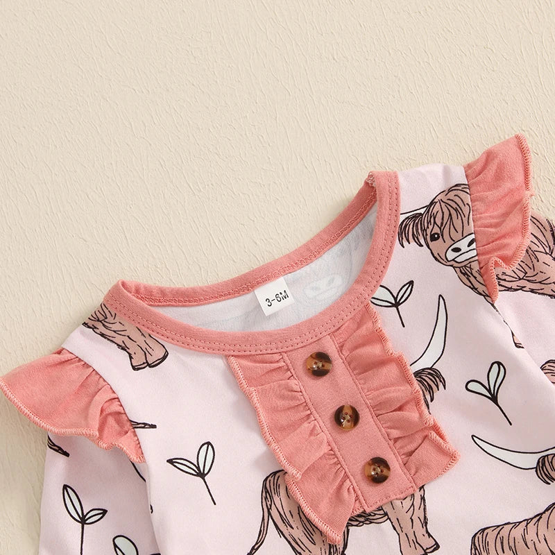 Baby Girls Cow Print Ruffle Romper