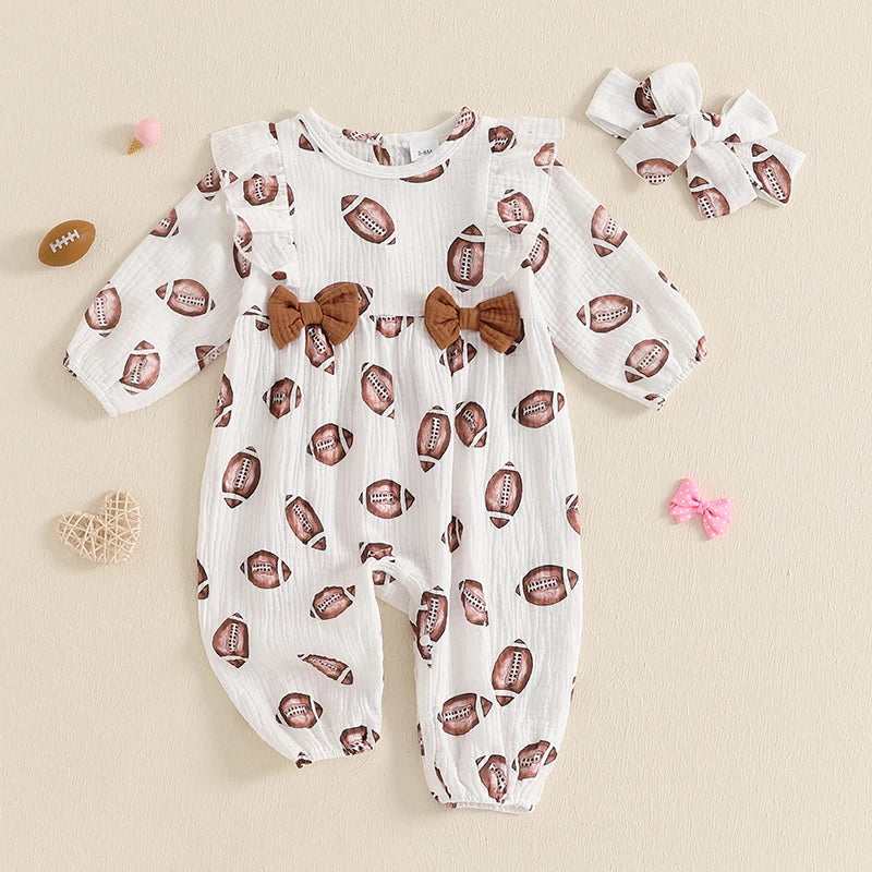 Toddler Football Print Hooded Jumpsuit