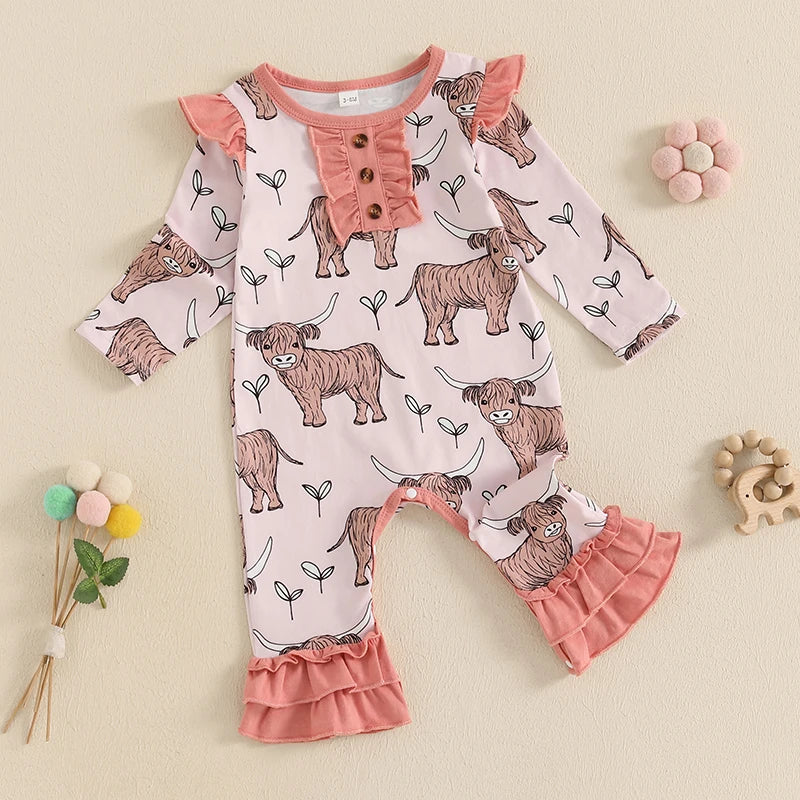 Baby Girls Cow Print Ruffle Romper