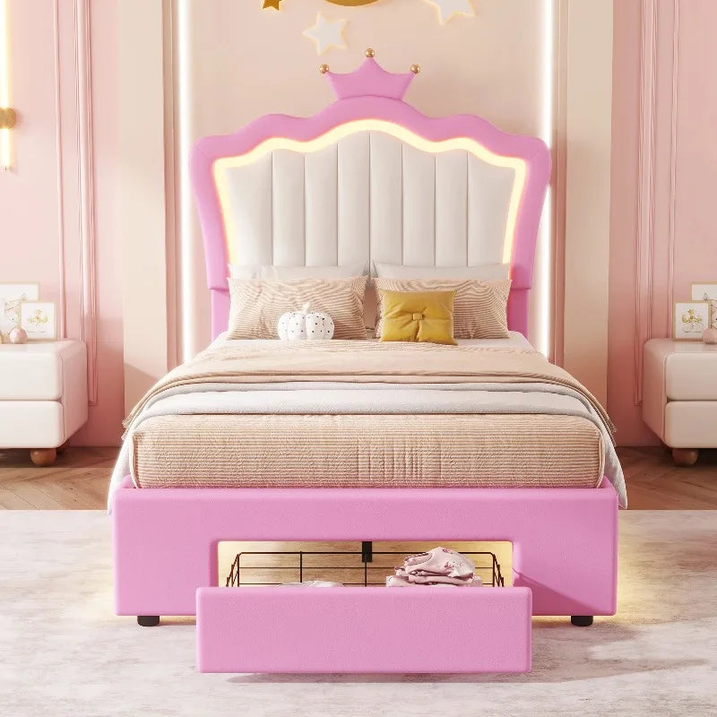 Full Twin Size Bed with LED Lights