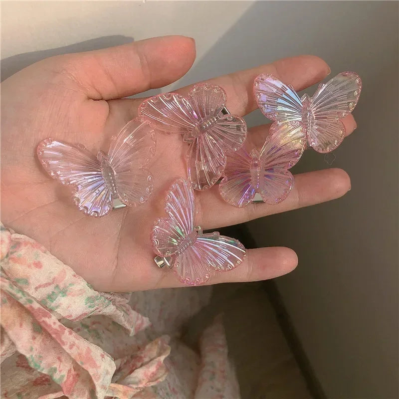 5Pcs Transparent Butterfly Pink Hairpin