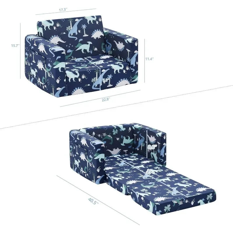 Kids Sofa Chair to Sleeper Couch (Dinosaur)