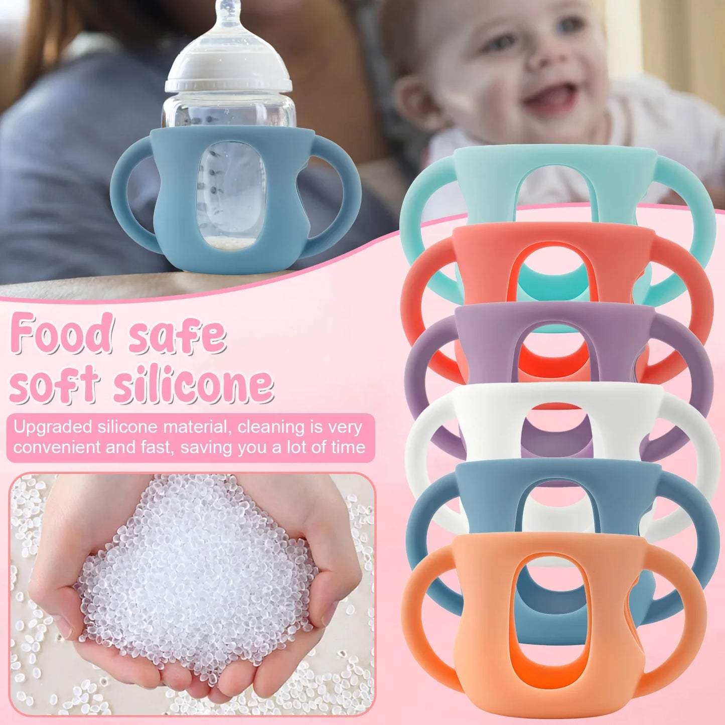 6Pcs Silicone Baby Bottle Cover with Handle