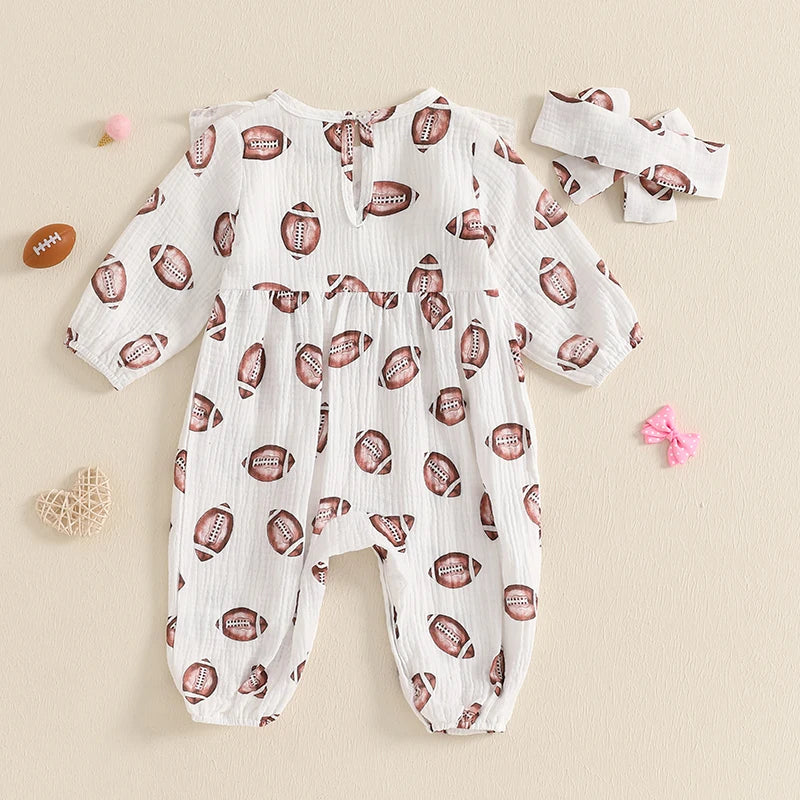 Toddler Football Print Hooded Jumpsuit