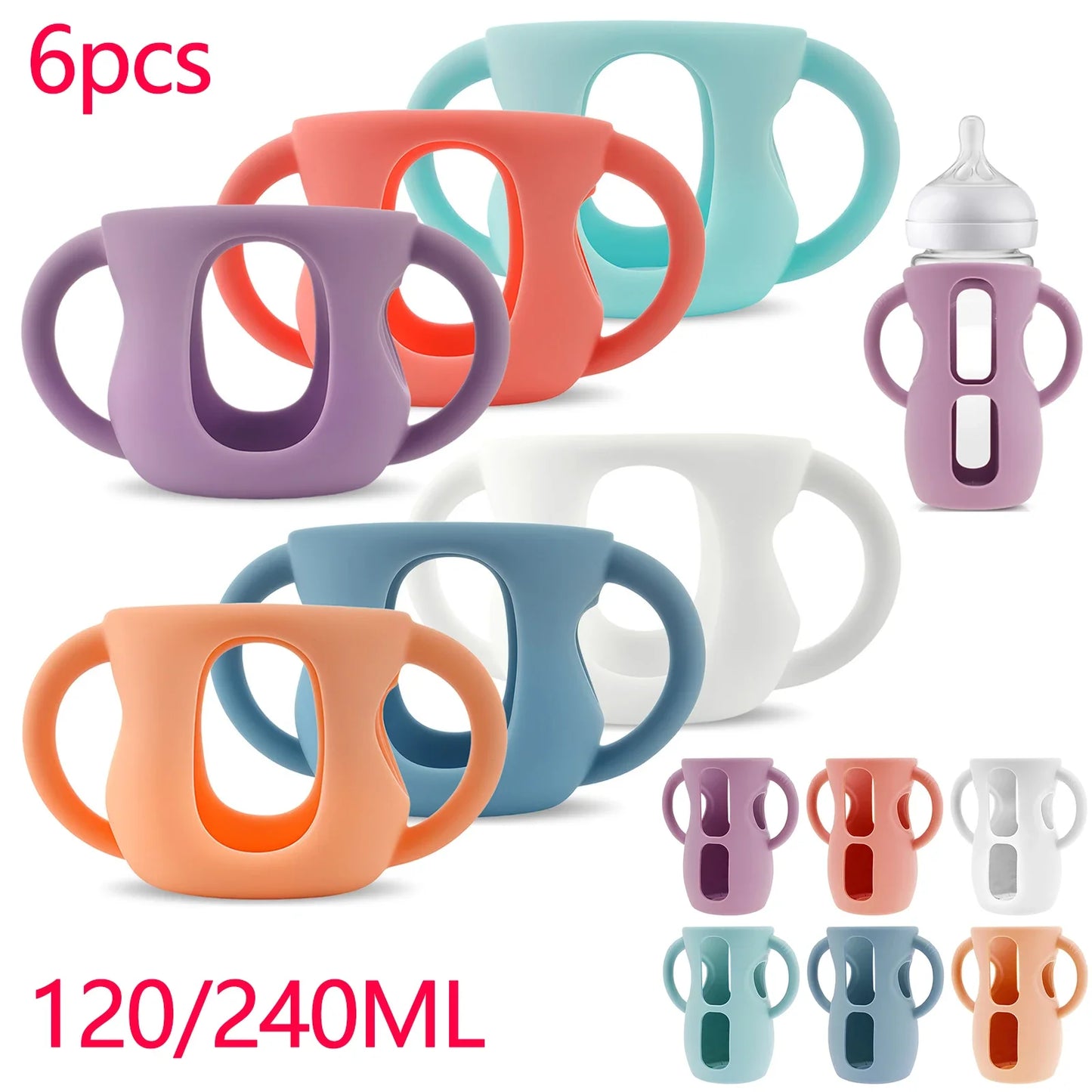 6Pcs Silicone Baby Bottle Cover with Handle
