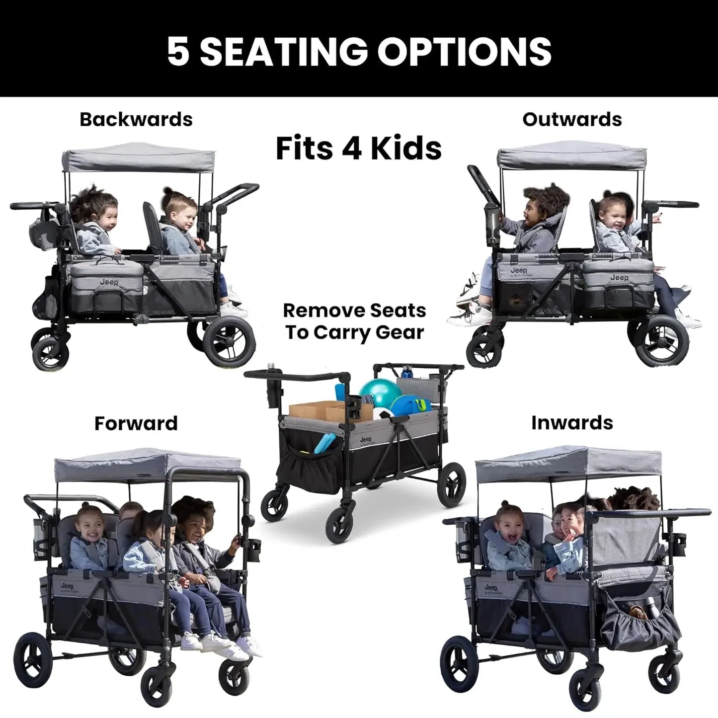 4 Seater Stroller Wagon with Convertible Seats
