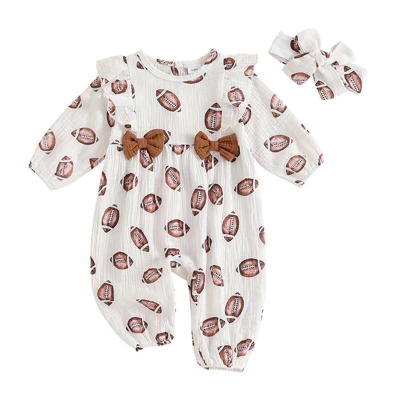 Toddler Football Print Hooded Jumpsuit