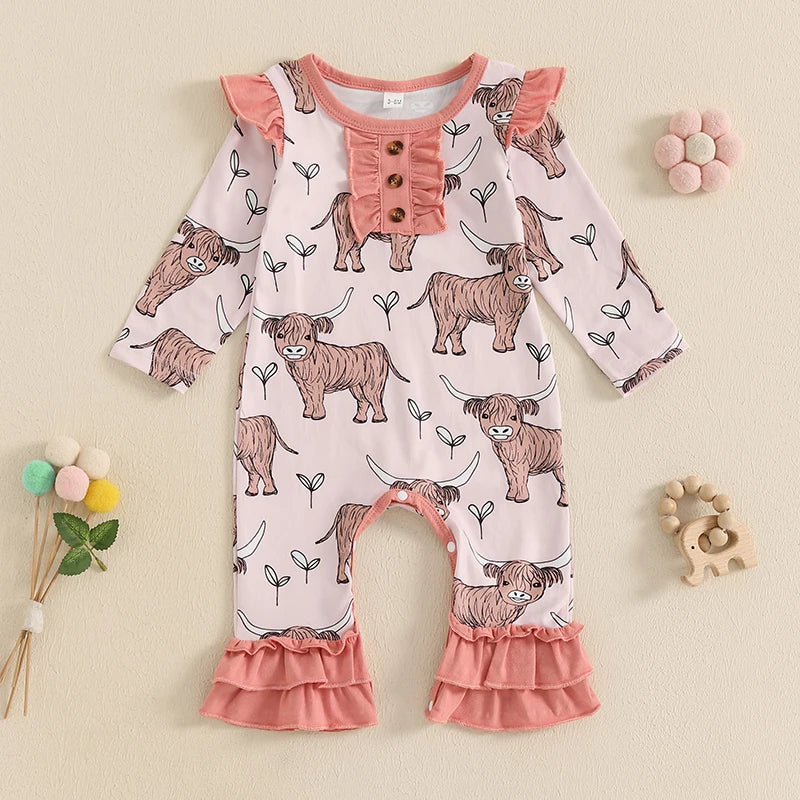 Baby Girls Cow Print Ruffle Romper
