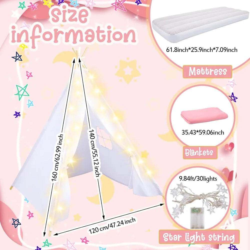 4-Pack Kids Teepee Tent with Inflatable Airbed