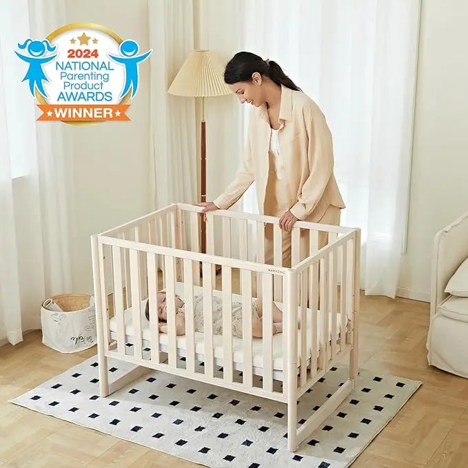 Mini Crib with Removable Wheels & Mattress