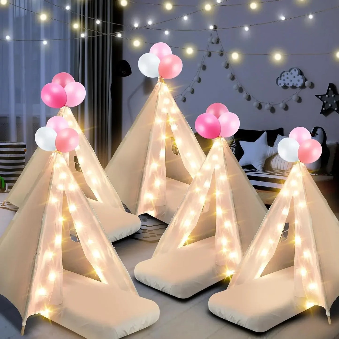 6-Pack Teepee Tent with Mattress Sheet Light