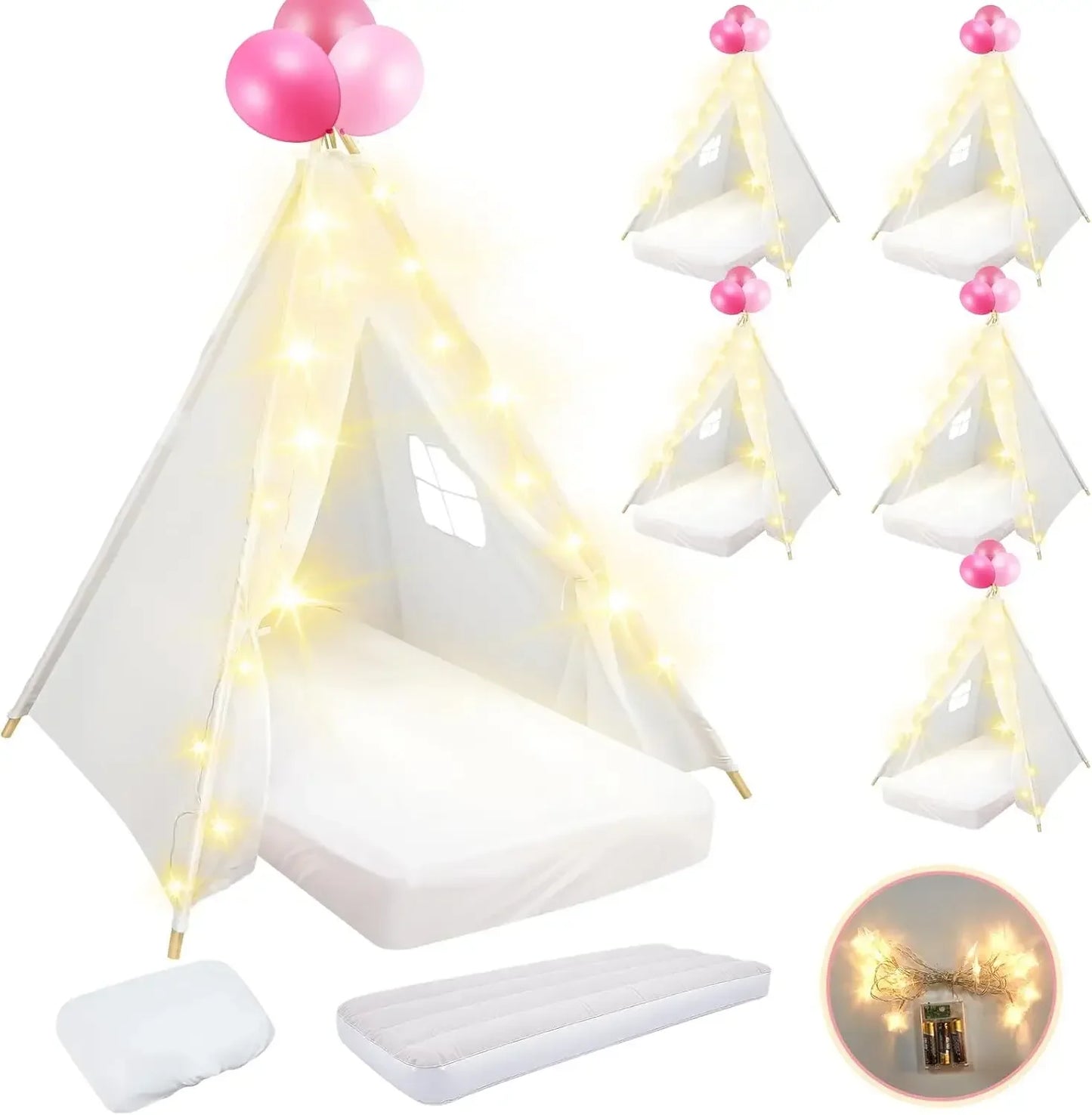 6-Pack Teepee Tent with Mattress Sheet Light