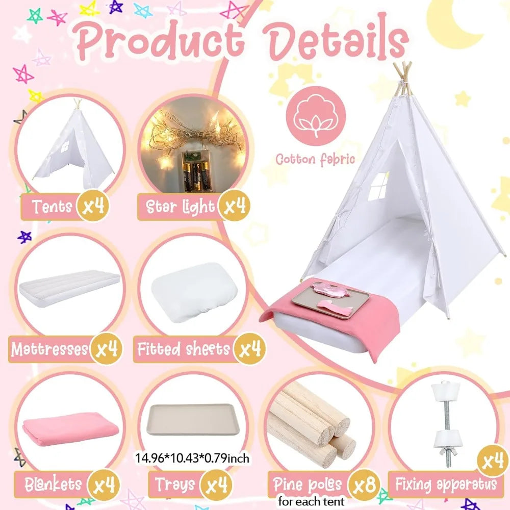 4-Pack Kids Teepee Tent with Inflatable Airbed
