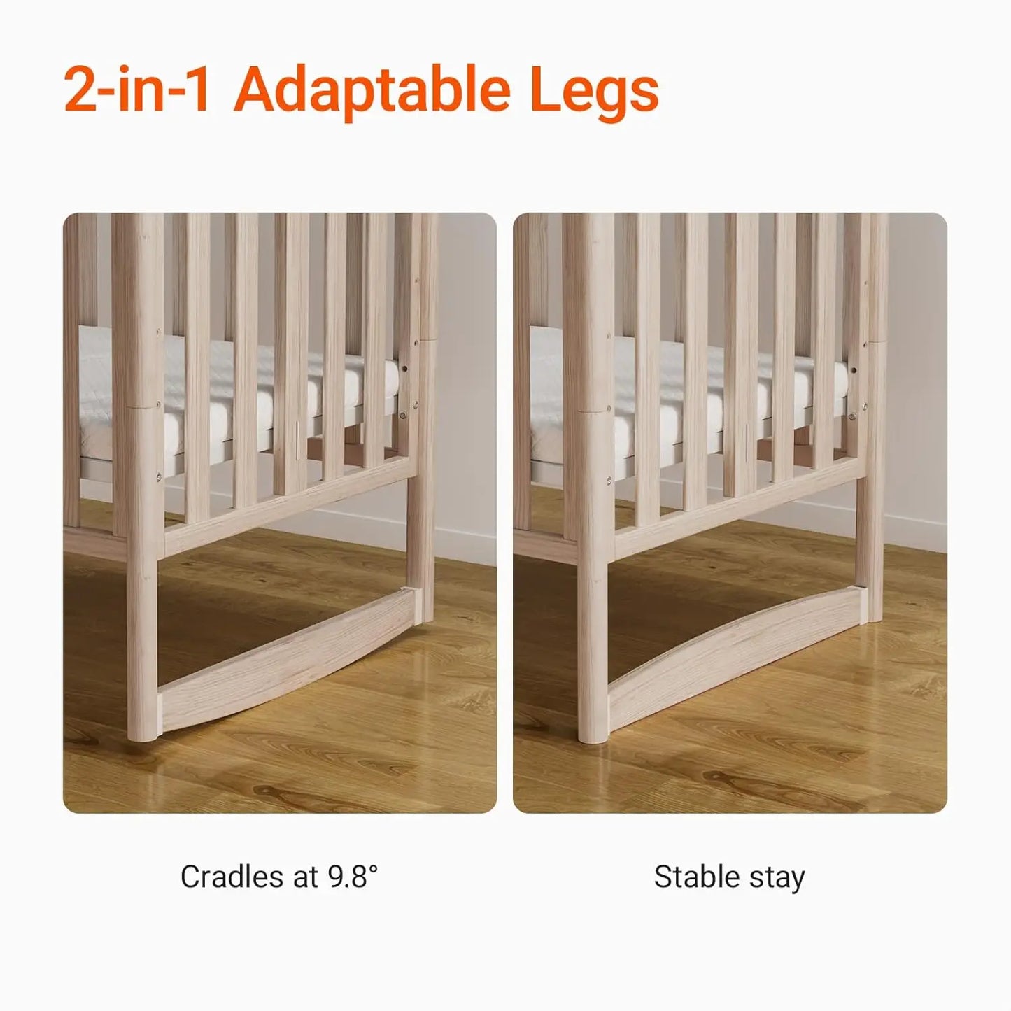 Mini Crib with Removable Wheels & Mattress