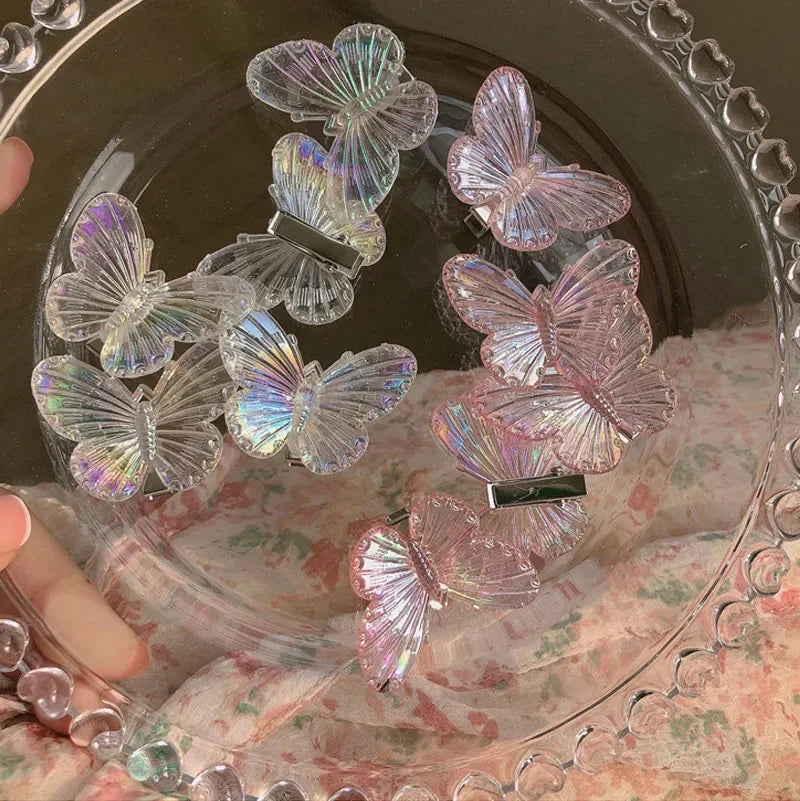 5Pcs Transparent Butterfly Pink Hairpin