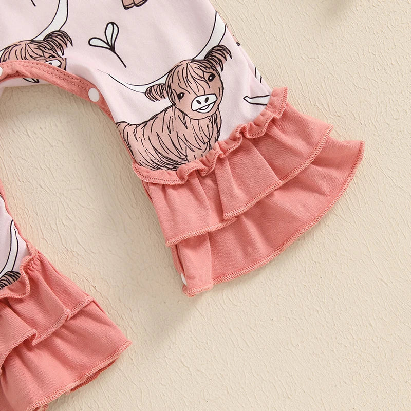 Baby Girls Cow Print Ruffle Romper