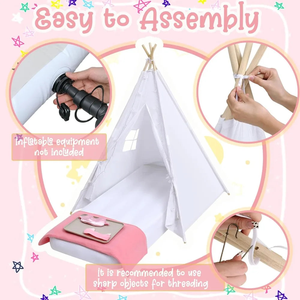 4-Pack Kids Teepee Tent with Inflatable Airbed