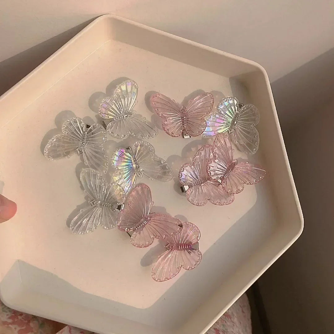 5Pcs Transparent Butterfly Pink Hairpin