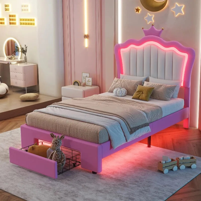 Full Twin Size Bed with LED Lights