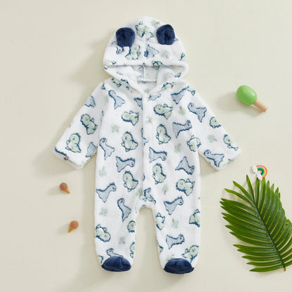 Toddler Girls Cozy Fleece Hooded  Pajamas Romper