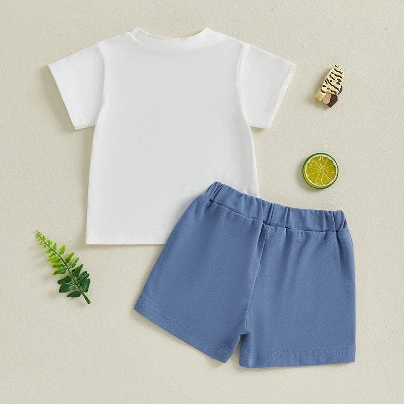 Boys Print Top and Solid Color Shorts