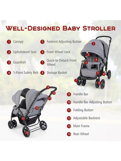 Double Stroller, Foldable Lightweight Infant Twin