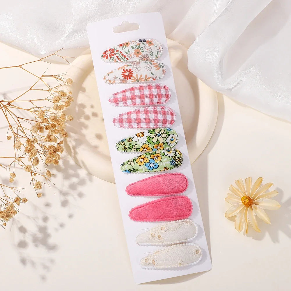 10Pcs/Lot Cotton Alloy Hair Clips for Kids