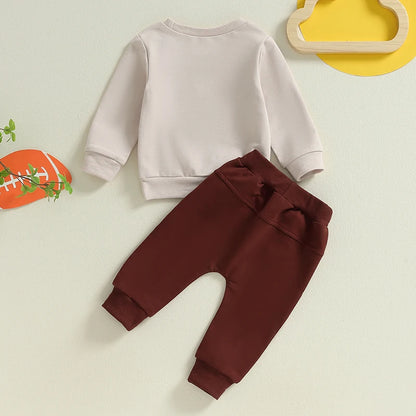 Football Print Sweatshirt with Elastic Pant 2Pcs