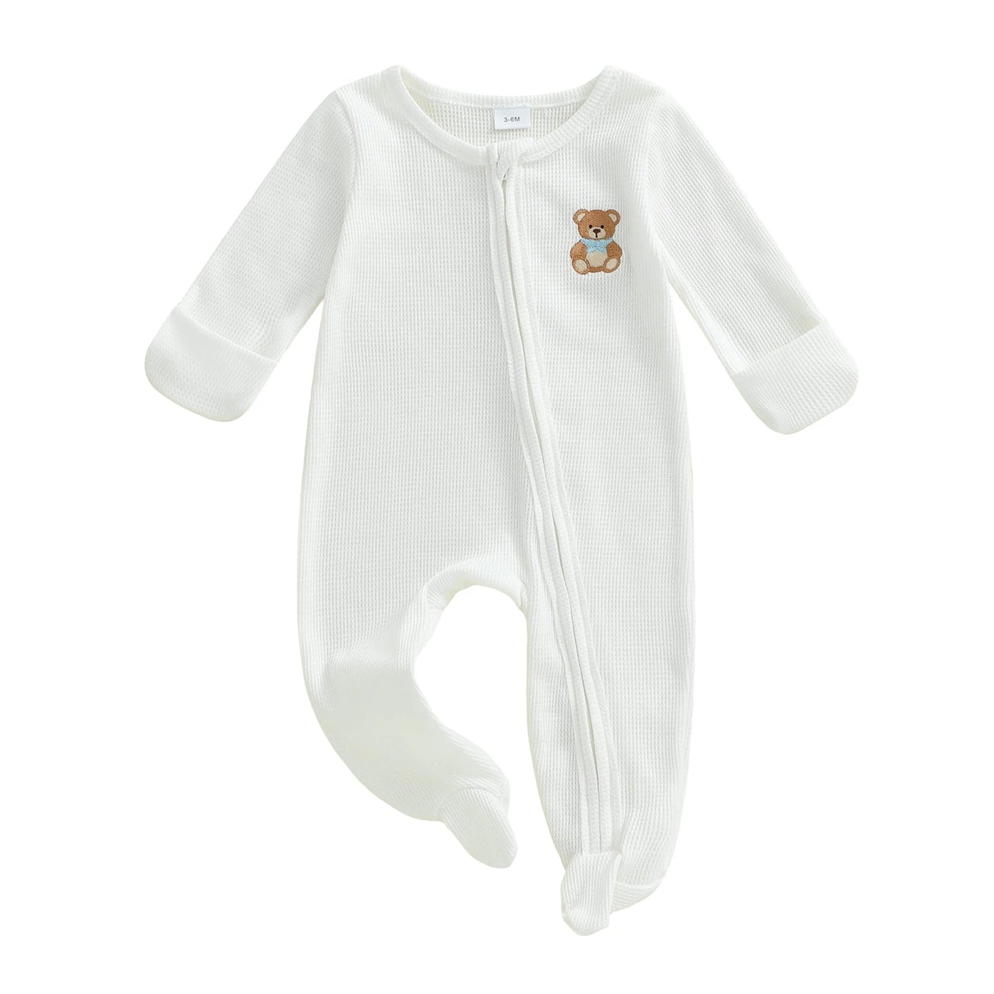 Infant Unisex Hooded  with Cute Animal Ears and Zipper Closure Warm Fleece Footed Pajamas for Winter