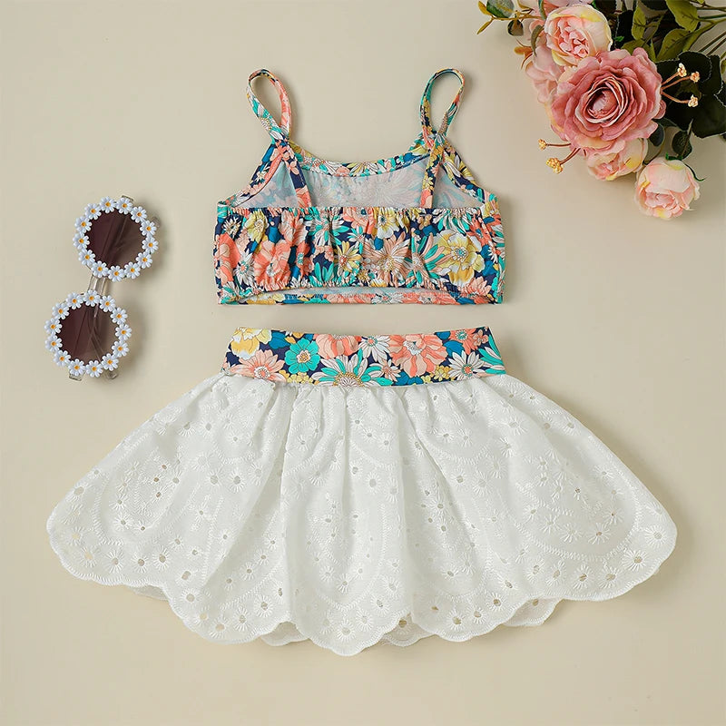 Girl Boho Top and Denim Skirt Set