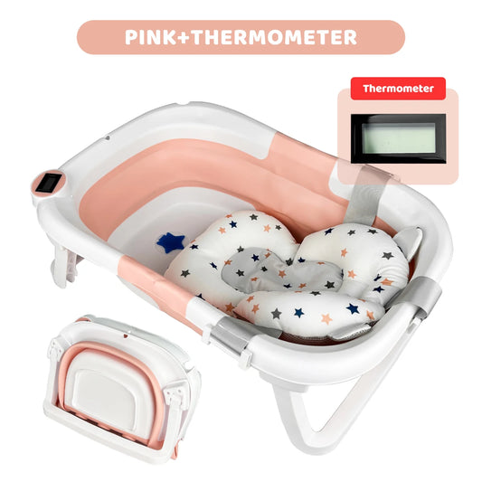 Folding baby bathtub with water temperature gauge