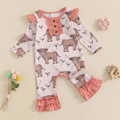 Baby Girls Cow Print Ruffle Romper
