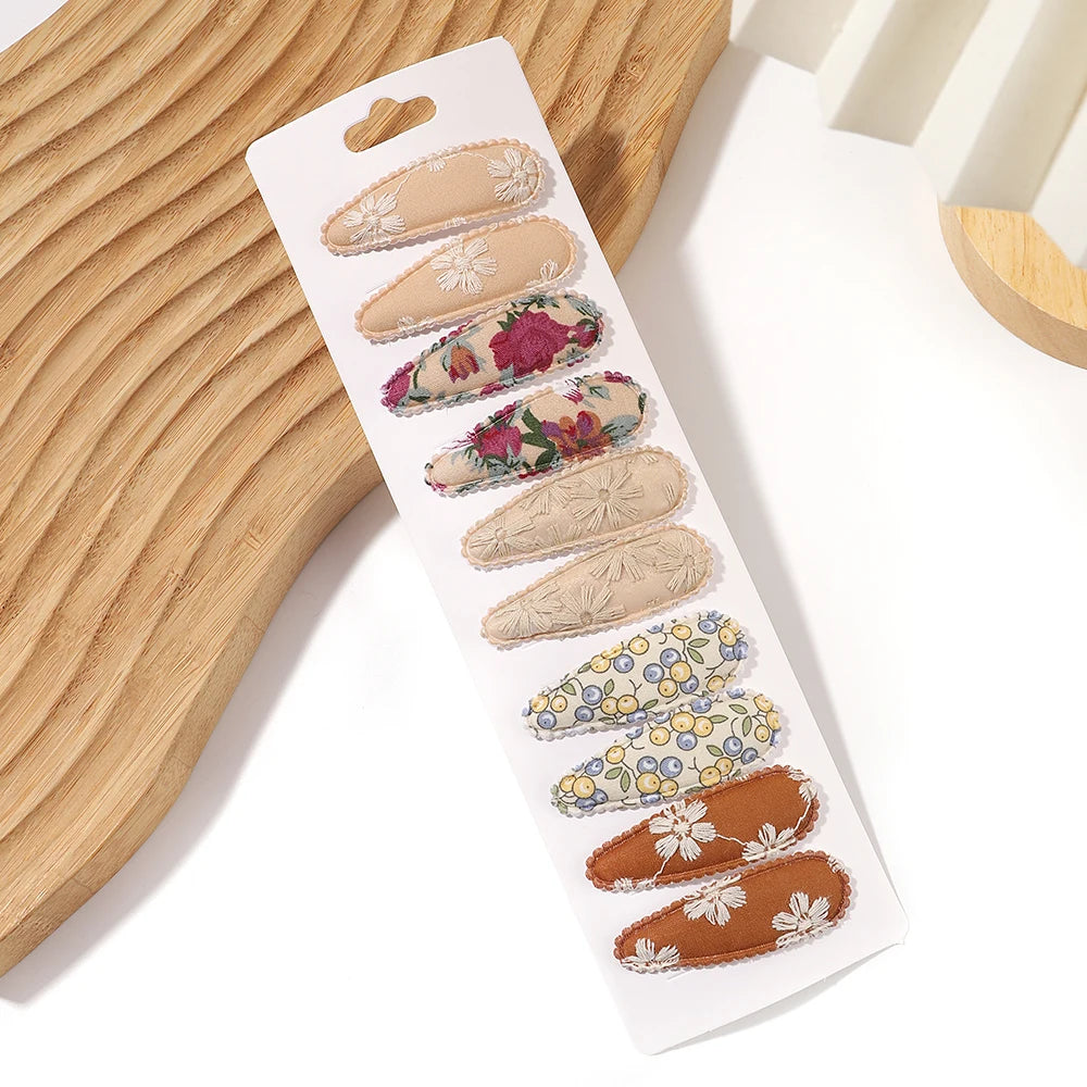 10Pcs/Lot Cotton Alloy Hair Clips for Kids