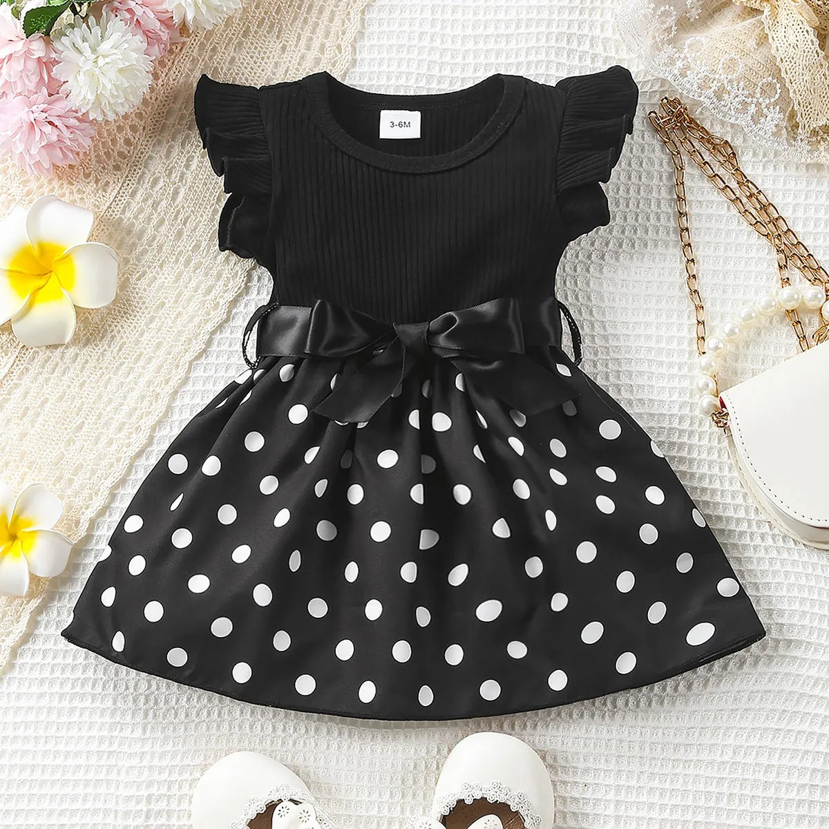 Butterfly and Plant Polka Dot Dress + Ribbon
