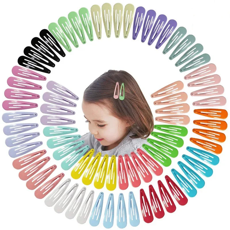 50Pcs Snap Hair Clips Candy Color Barrettes