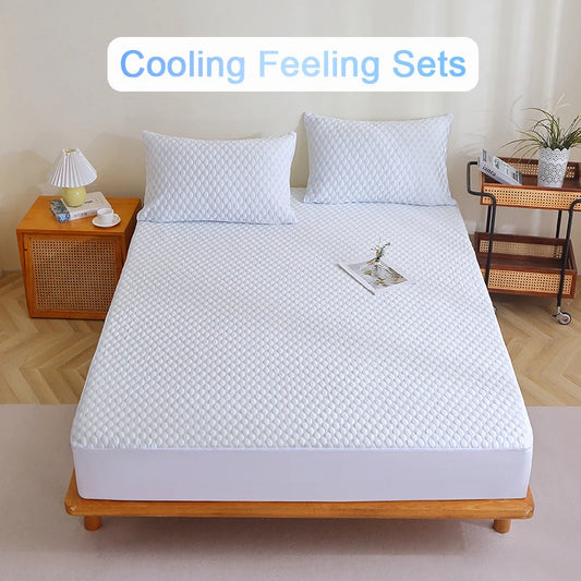 Sanitizing Waterproof Cooling Mattress Protector Set - Hypoallergenic