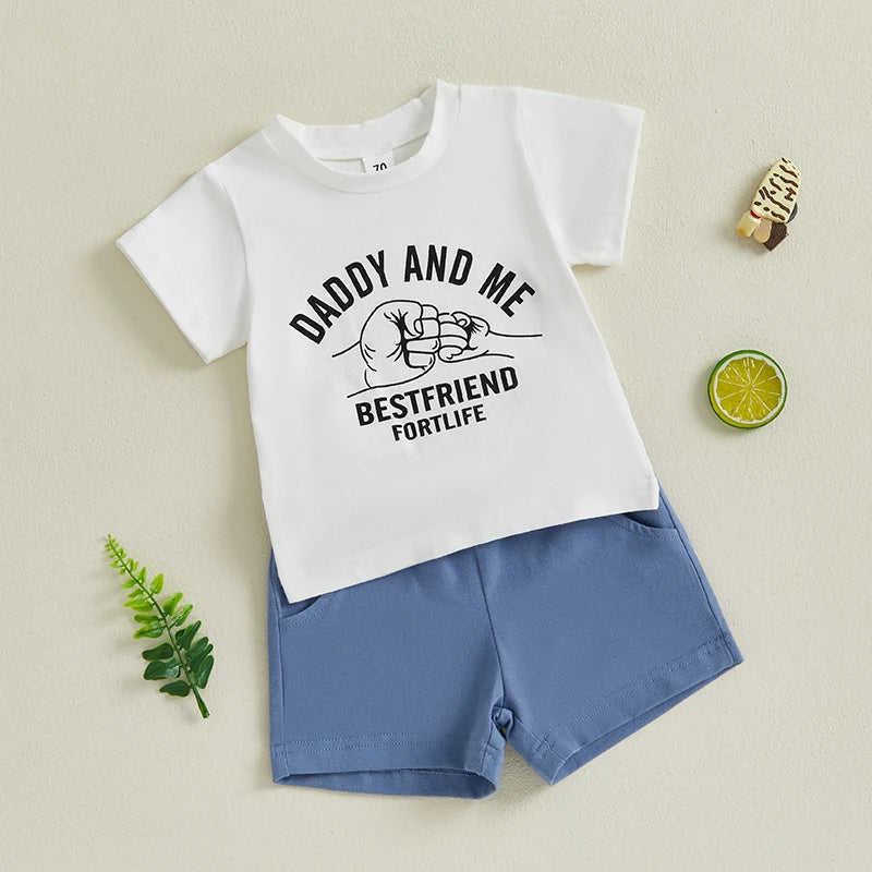 Boys Print Top and Solid Color Shorts