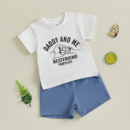 Boys Print Top and Solid Color Shorts