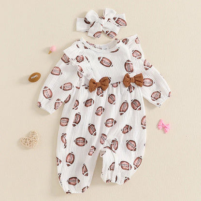 Toddler Football Print Hooded Jumpsuit