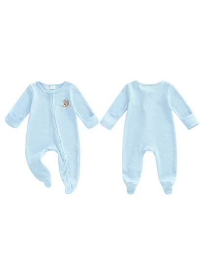 Infant Unisex Hooded  with Cute Animal Ears and Zipper Closure Warm Fleece Footed Pajamas for Winter