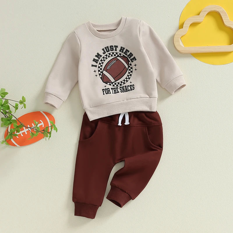 Football Print Sweatshirt with Elastic Pant 2Pcs