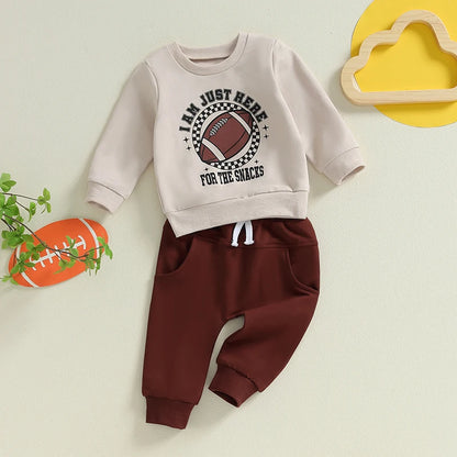 Football Print Sweatshirt with Elastic Pant 2Pcs