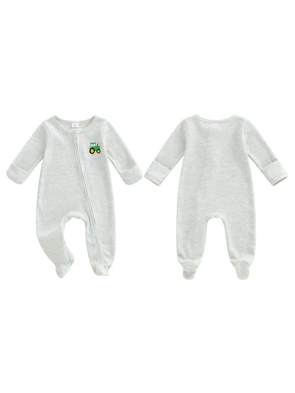 Infant Unisex Hooded  with Cute Animal Ears and Zipper Closure Warm Fleece Footed Pajamas for Winter