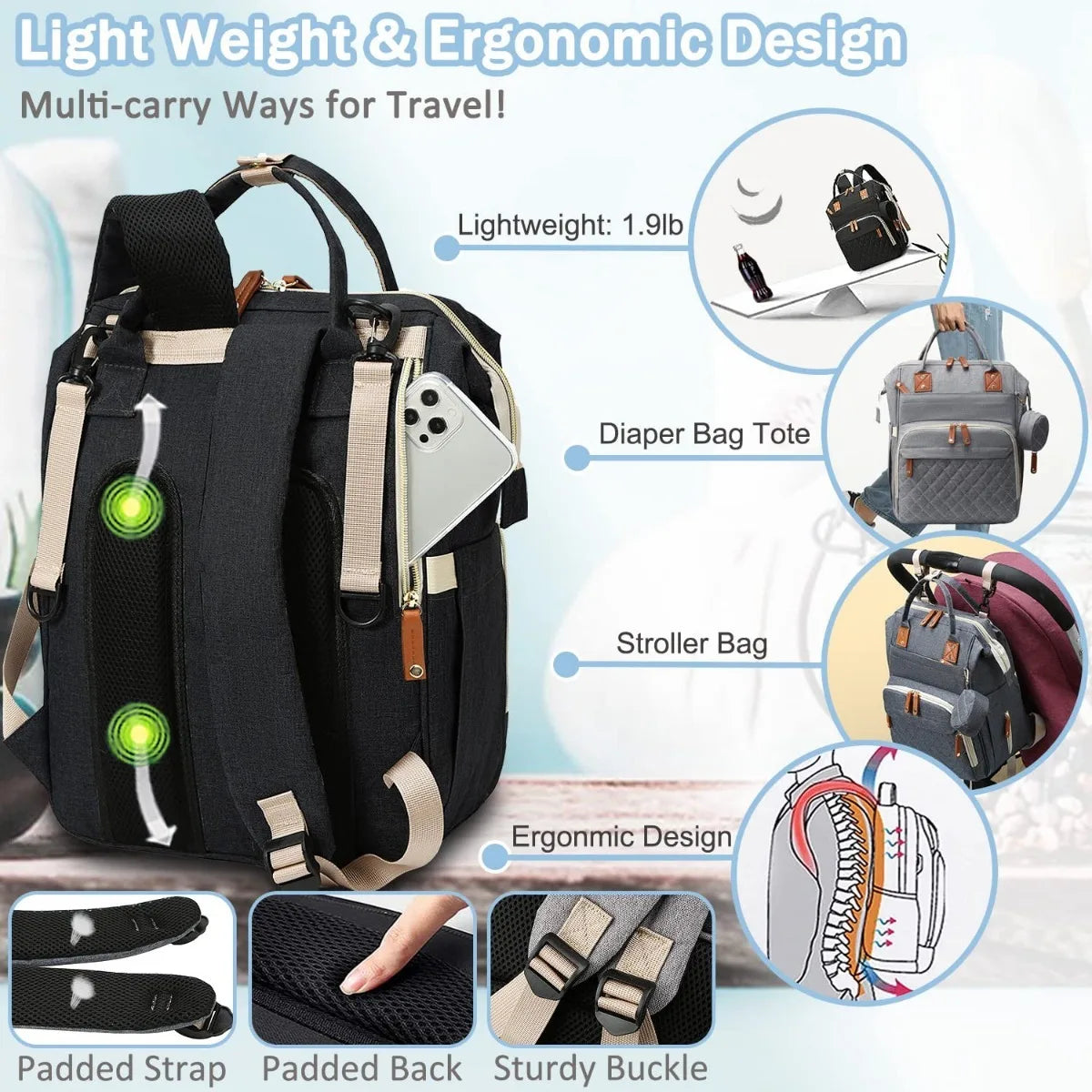 Multifunctional Diaper Bag Backpack