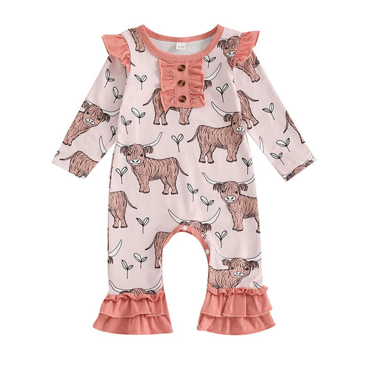 Baby Girls Cow Print Ruffle Romper