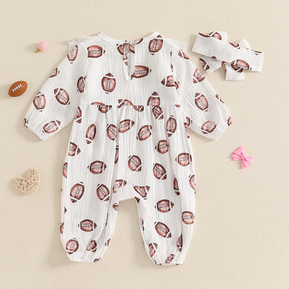 Toddler Football Print Hooded Jumpsuit