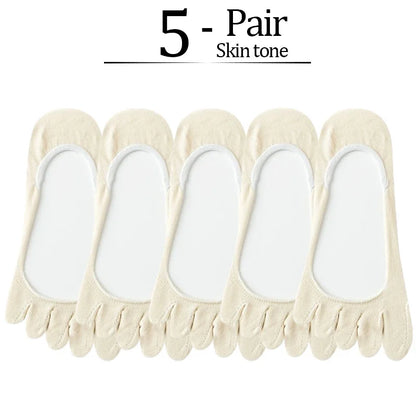 5 Pairs No Show 5 Finger Socks