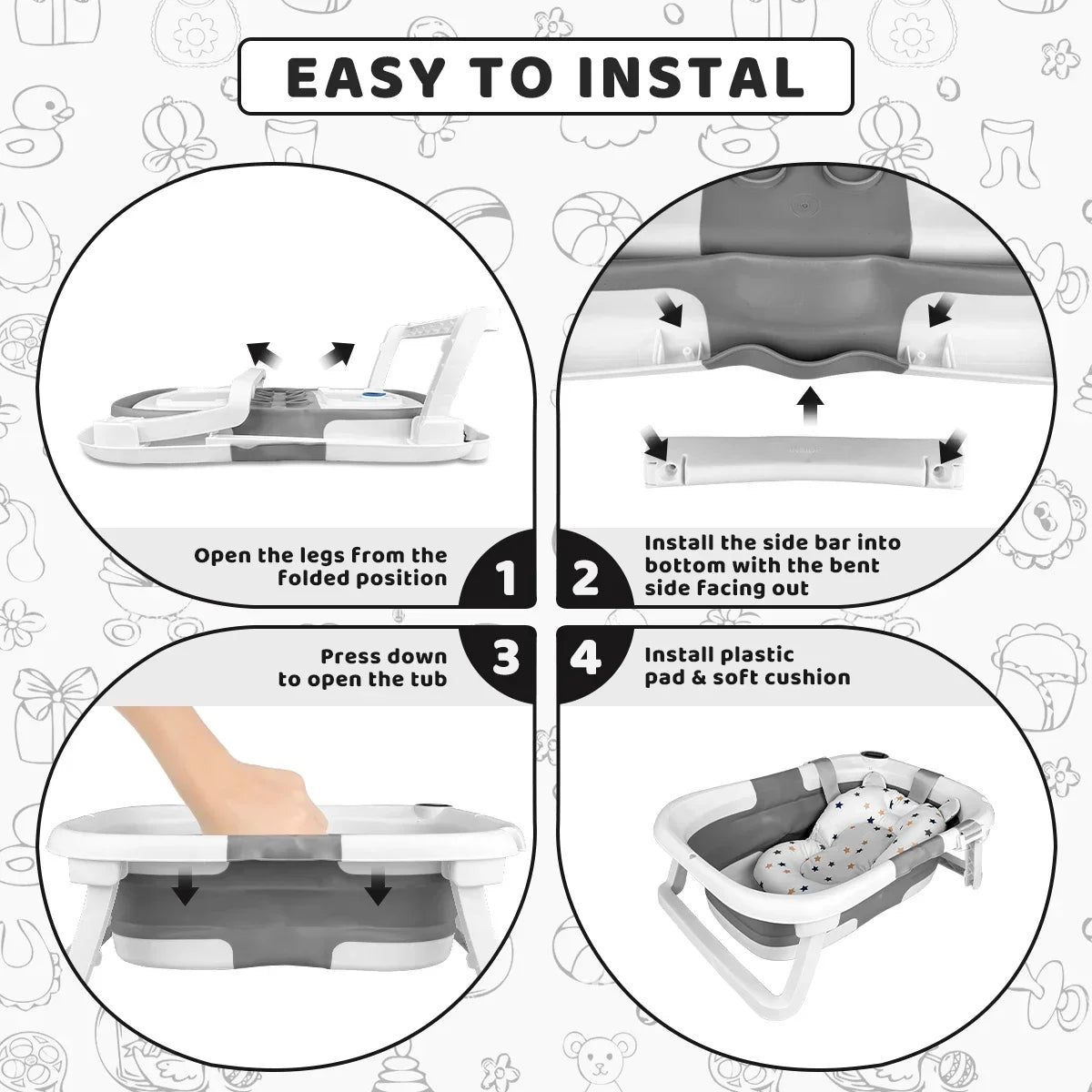Portable and foldable Bathtub, real-time temperature sensor