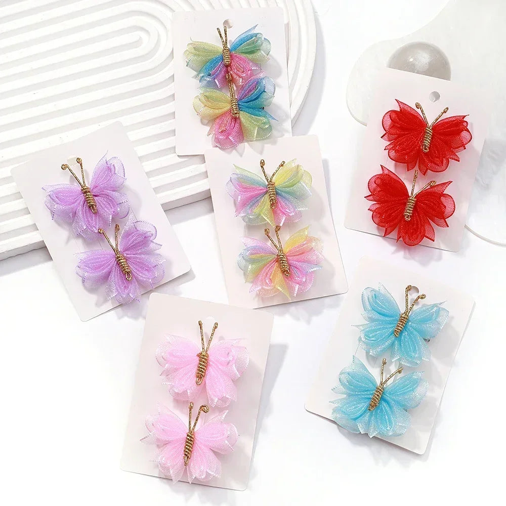 2pcs/set Butterfly Gradient Flocking Hairpins